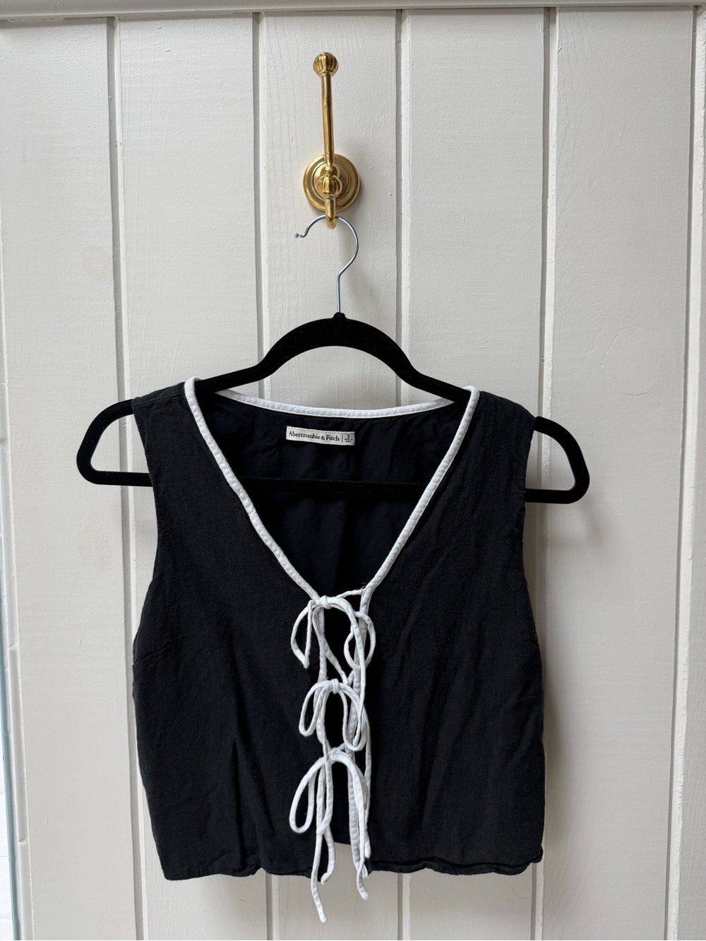 Abercrombie & Fitch Black Tie Front Top with White Tie Trim